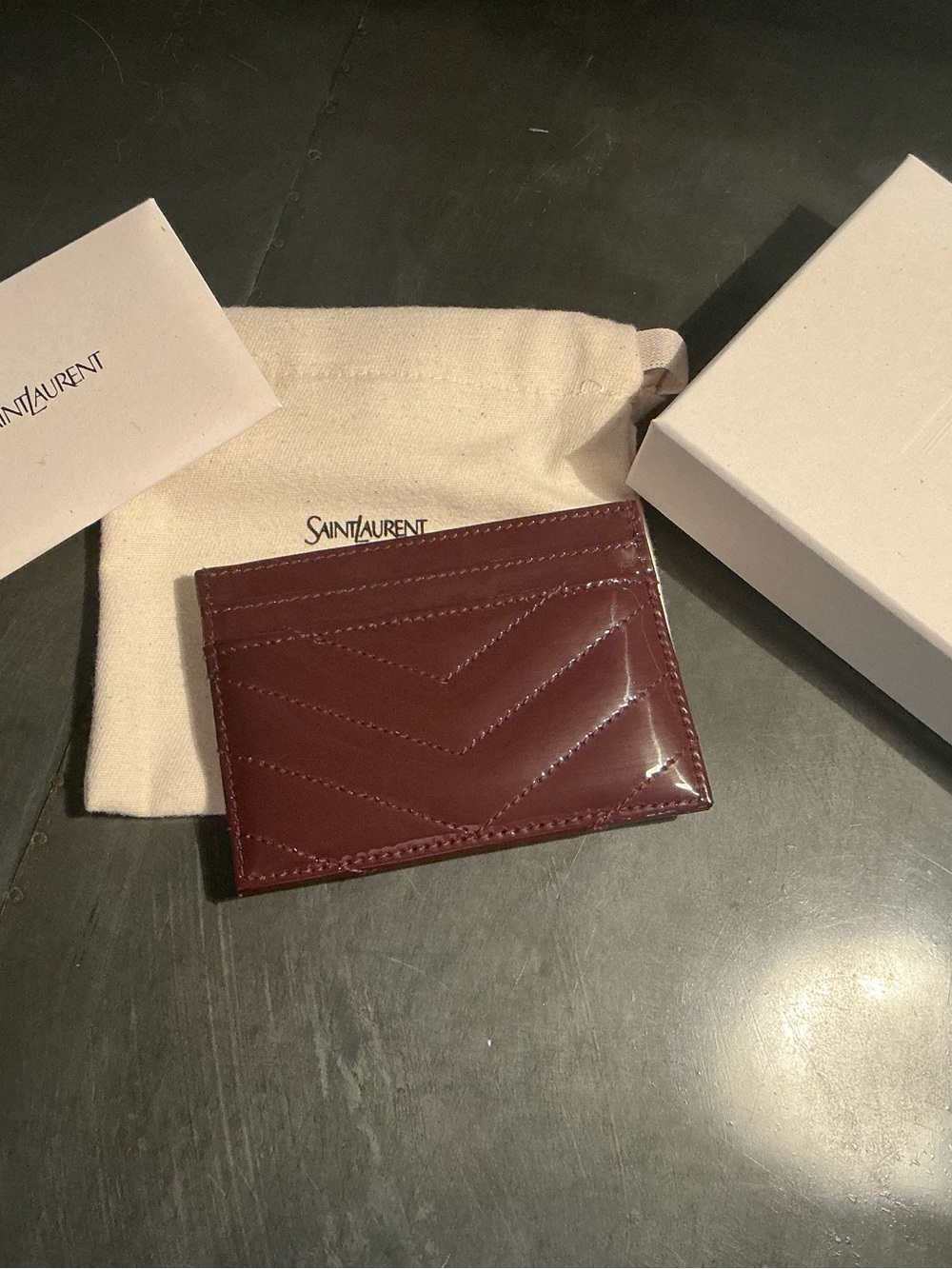 Authentic Yves Saint Laurent Dark Wine Patent Leather Card Holder - Picture 3 of 4